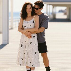 FashionMia M White Black Artsy Tiered Maxi Dress Organza Boho Festival Style Y2K